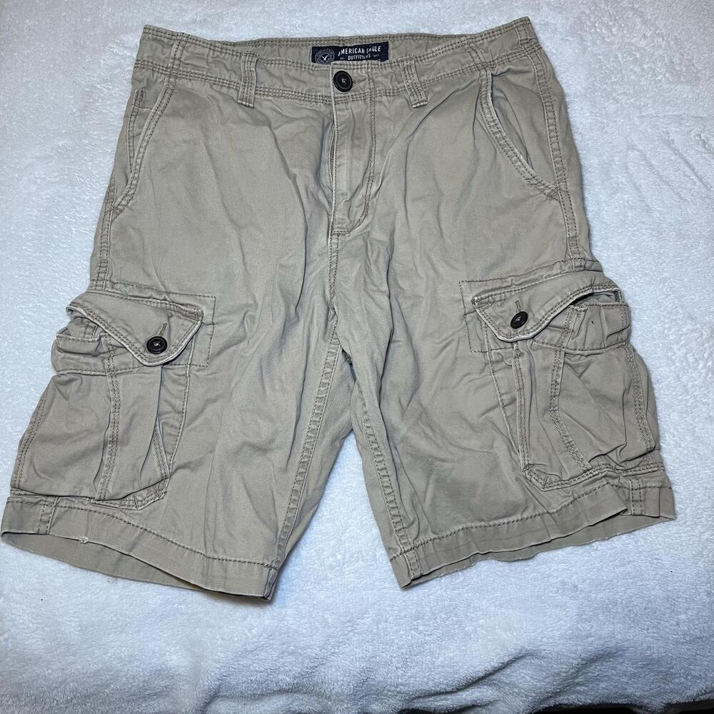 American Eagle Cargo Shorts Mens Size 30 Beige Canvas 11in Inseam Relaxed Fit